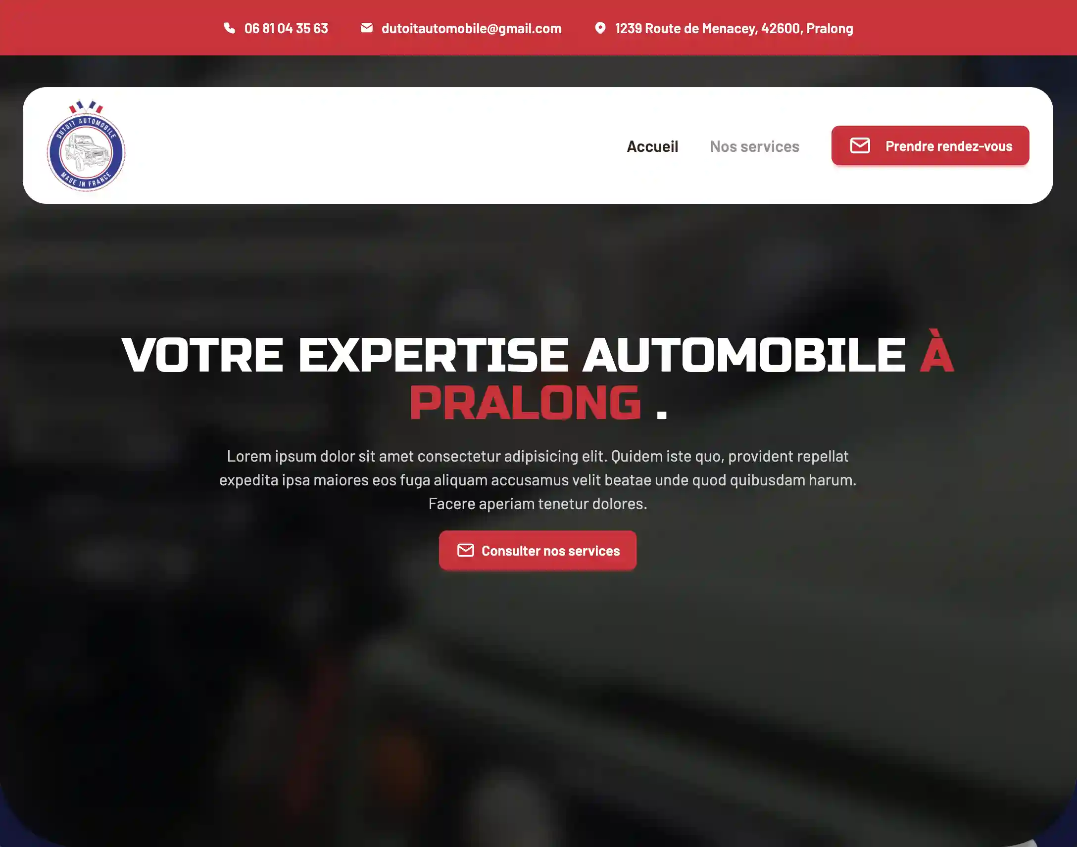 A website for a garage specializing in 4x4 vehicles.